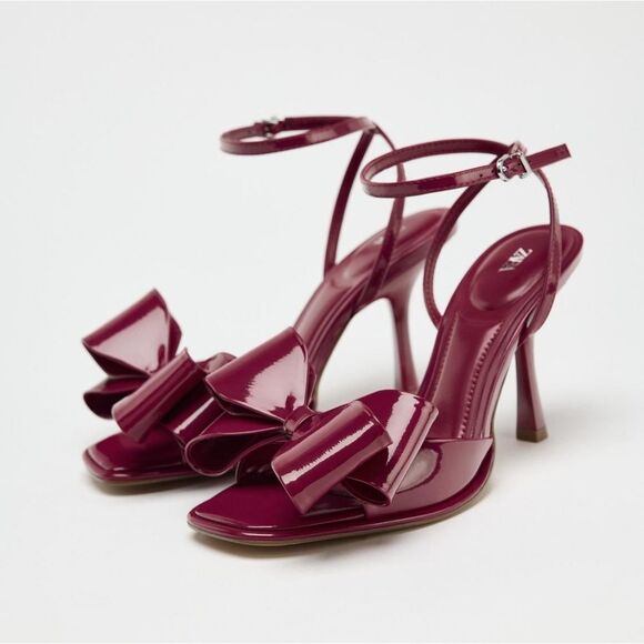 Nwt ZARAβRARE PATENT EFFECT BOW SANDALS HEELS - Picture 7 of 11